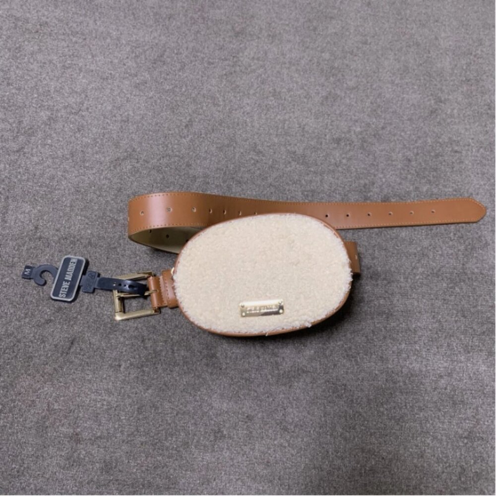 Steve Madden Women's Faux-Shearling Oval Belt Bag Brown/Cream Size S/M/L/XL